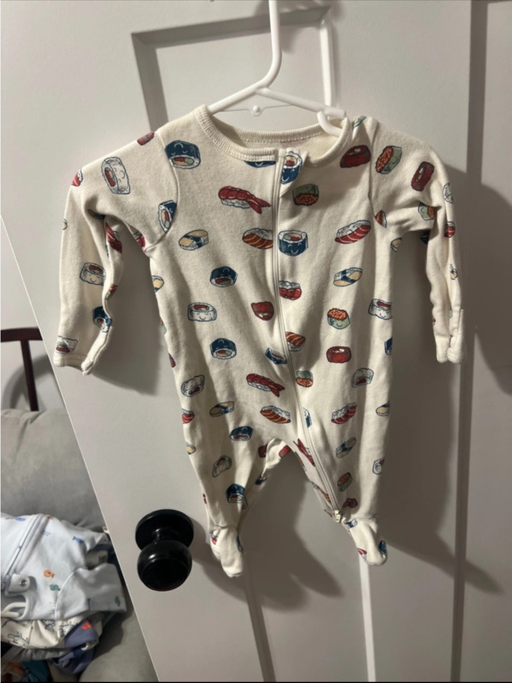 wonder nation Cream Sushi Print Zip Front Footed One-Piece